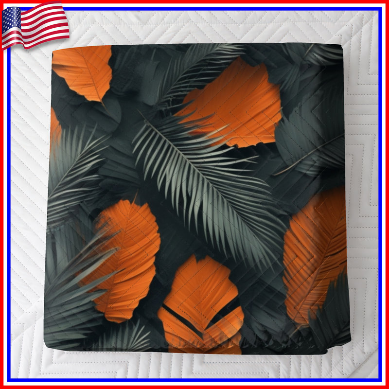 Couvre-lit feuilles de palmier orange et gris, Double