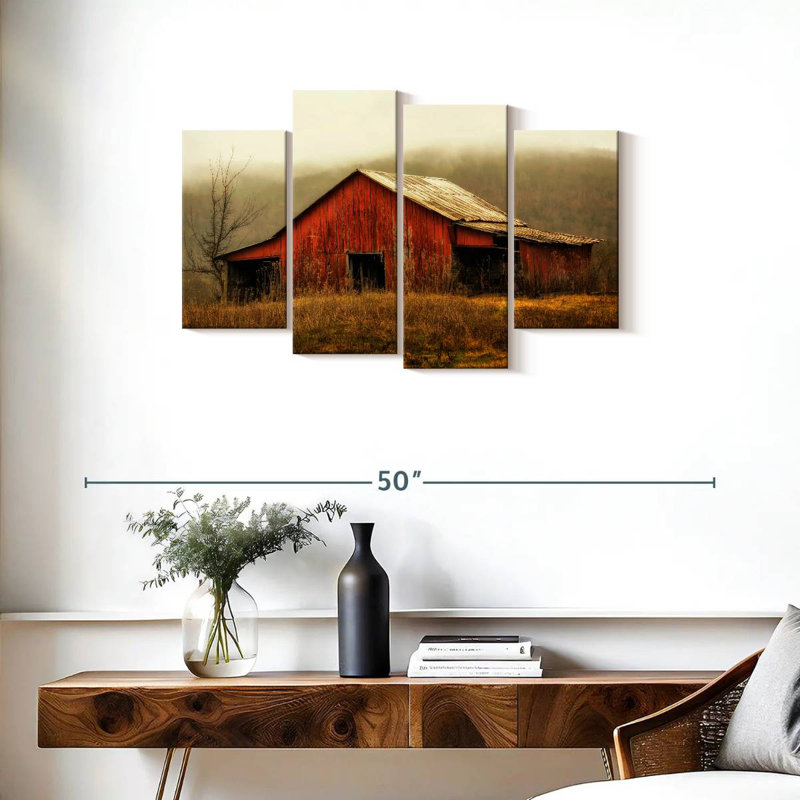 Skylight Barn dans le brouillard, H 22 po x l 36 po