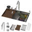 Évier de cuisine encastré circulaire 33 po x 22 po, évier de cuisine cascade avec robinet, évier simple en acier inoxydable avec station de travail moderne, 33 po x 22 po x 10 po, bronze industriel-123465320-123465318