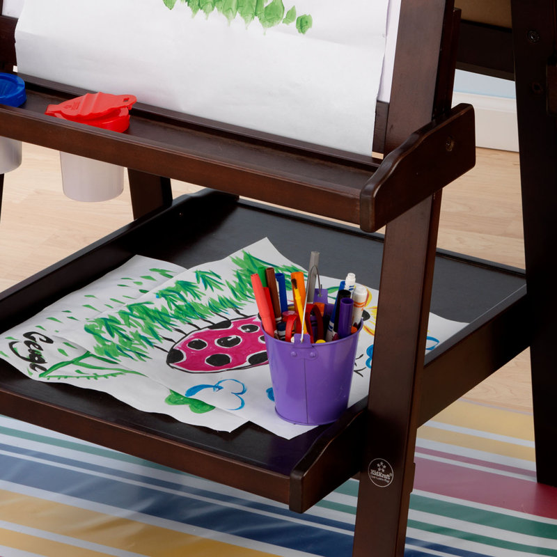 Deluxe Wooden Easel with Chalkboard and Dry Erase Surfaces, Paper Roll and Paint Cups, Espresso