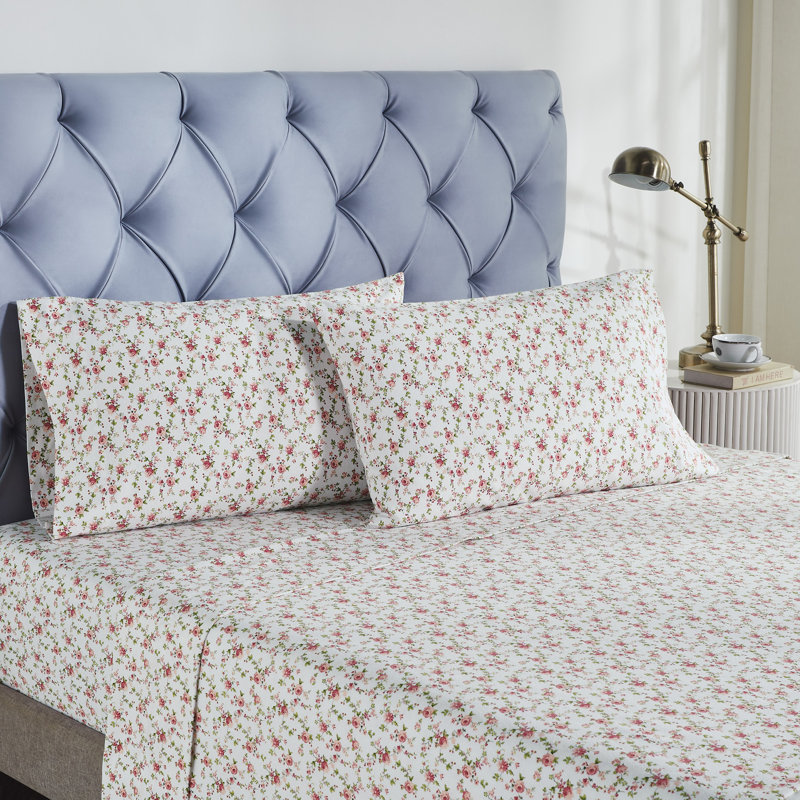 Ensemble de draps en flanelle 100% coton 4 pièces Modern Soft - doux et durable pour toutes les saisons, Floral Mariah