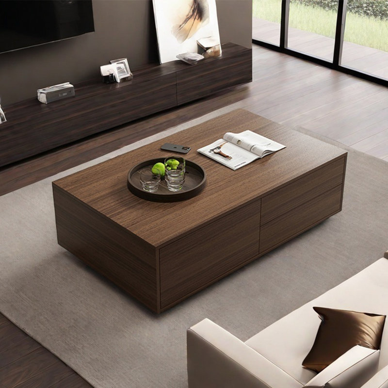 Modern simple rectangular storage coffee table, 14.6" H x 51.2" L x 24.4"  W, Walnut