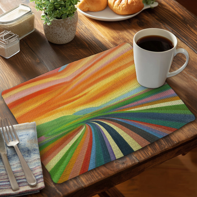 Colorful Road Mountain Placemat - Blue Braided Polyester Decor