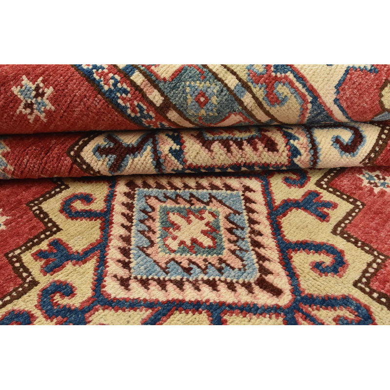 Tapis rouge en laine noué à la main de conception unique 9 pi 1 po x 12 pi 1 po