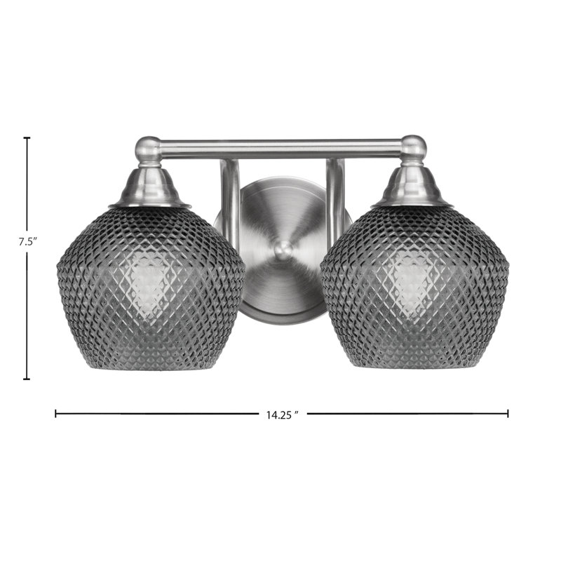 Barre d'éclairage de salle de bain 2 lumières Mukkesh, Deux lumières, Nickel brossé, H 7,5 po x l 14,25 po x P 8,5 po