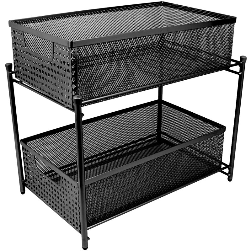 Black 2-Tier Mesh Sliding Drawer Organizer Basket
