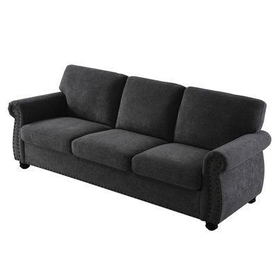 Velours noir 3 avec mousse haute, coussins de dossier amovibles, pieds en bois massif, style Mid-Century moderne pour les oreillers en mousse séduisants pour la maison et l'appartement, bureau d'étude