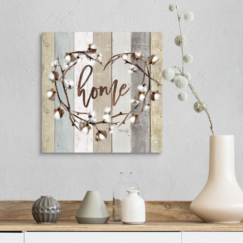 " Home Cotton Wreath " by Marla Rae, Wrapped Canvas, 16" H x 16" W x 1.25" D
