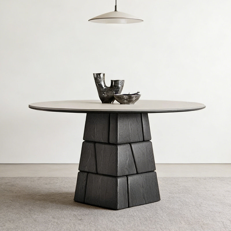 Table ronde en bois frêne et frêne rétro, H 29,5 po x L 53,1 po x l 53,1 po