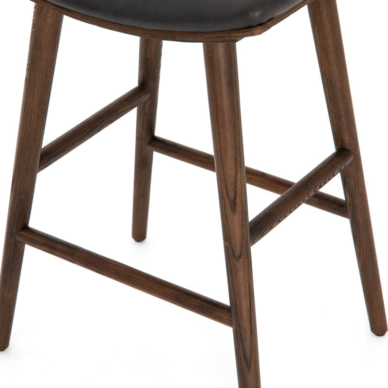 Union Wallis Belfast Solid Wood Stool, Counter Stool (26" Seat Height), Faux Leather - Distressed Black/Warm Parawood