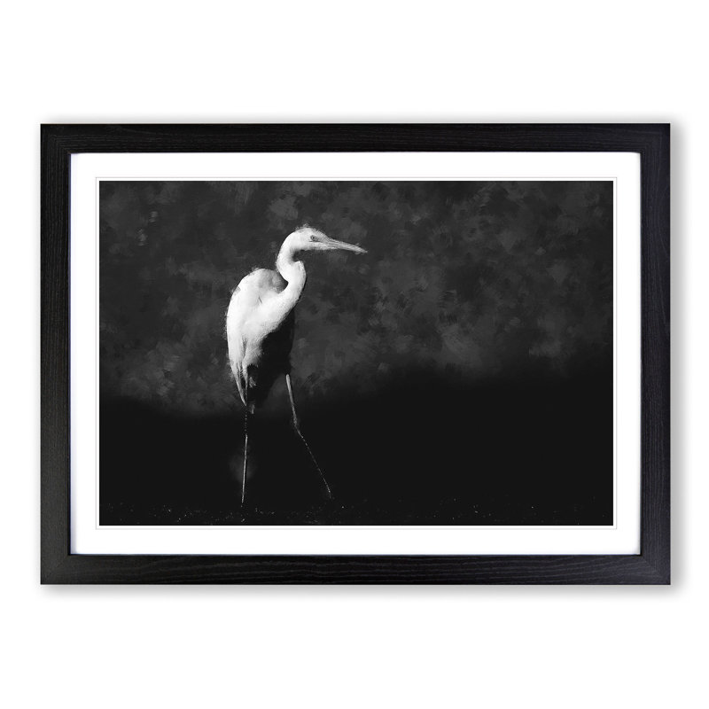 Stork Bird - Picture Frame Graphic Art Print, 62cm H x 87cm W x 2cm D, Black Framed