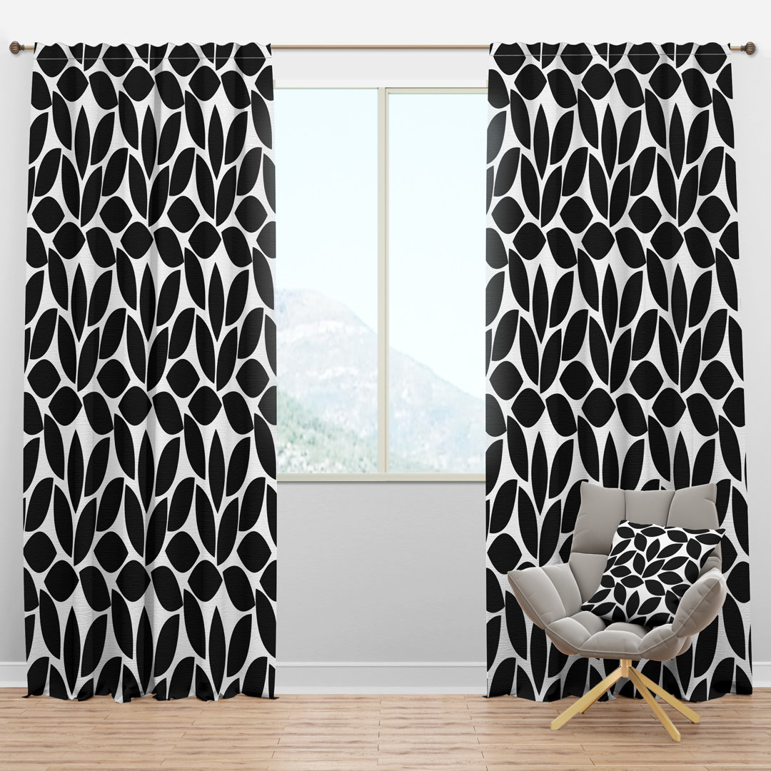 Monochrome Geometric Pattern XII - Mid-Century Curtain - Velvet Room darkening - 1 panel Design Art Size per
