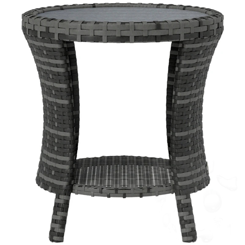Round  Patiotable With Shelf, Gray