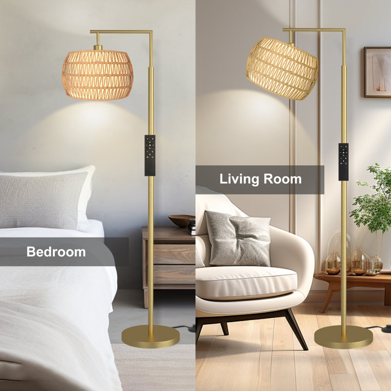 Floor Lamp With Remote Control, Dimmable Bulb Included, Gold