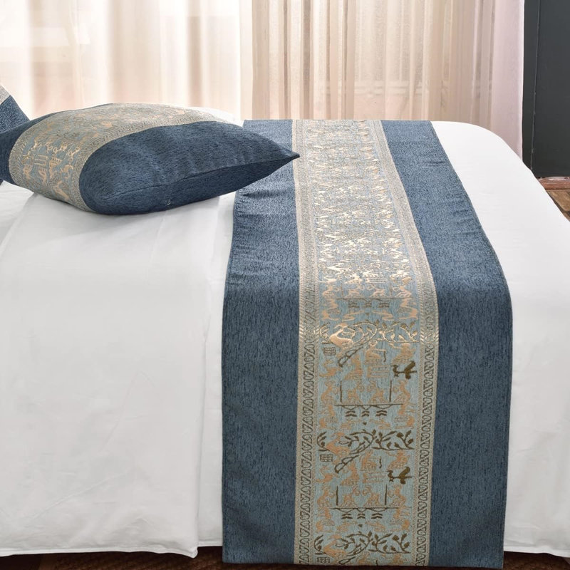 Decorative Bed Runner For Home And Hotel, Blue, 210 X 50Cm