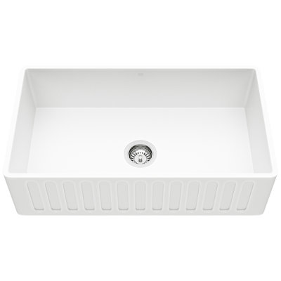 Matte Stone 33" L x 18" W Farmhouse/Apron Kitchen Sink with Basket Strainer