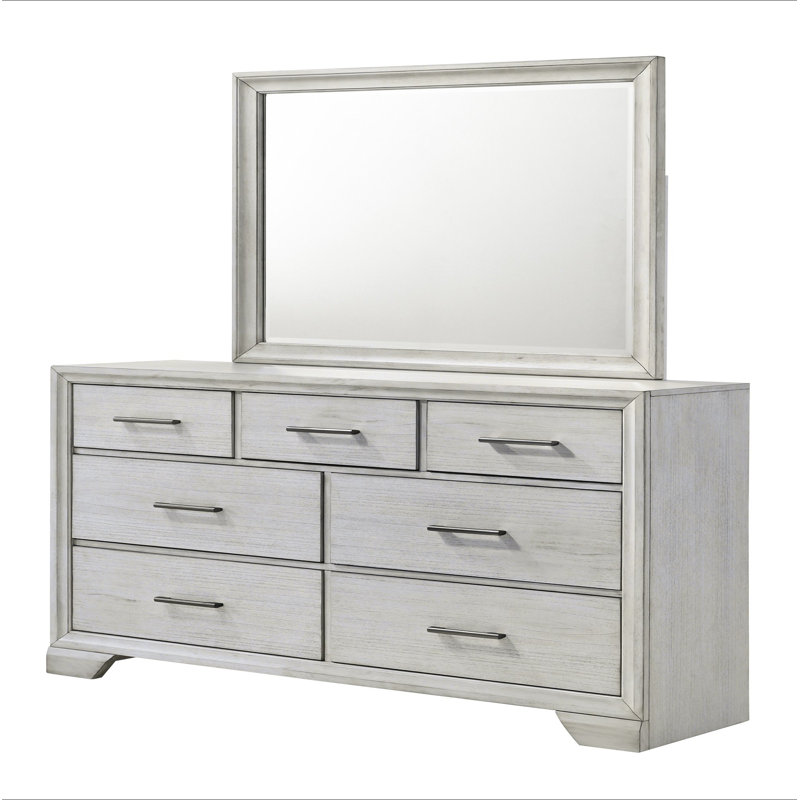 Contemporary Style Seven-Drawer Dresser with Spacious Storage and Elegant White Mist Finish for Bedroom