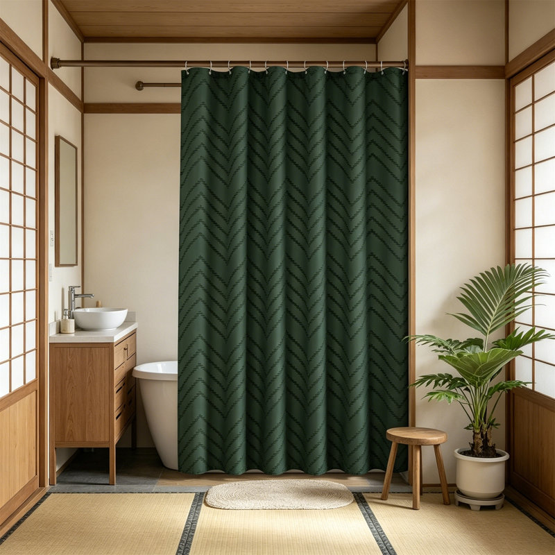 Rideau de douche Boho Modern Farmhouse, Vert foncé
