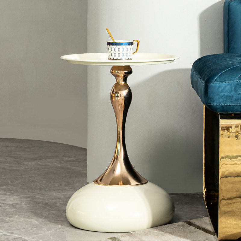 Table d'appoint Milk White - Petit salon en métal avec flamme dorée