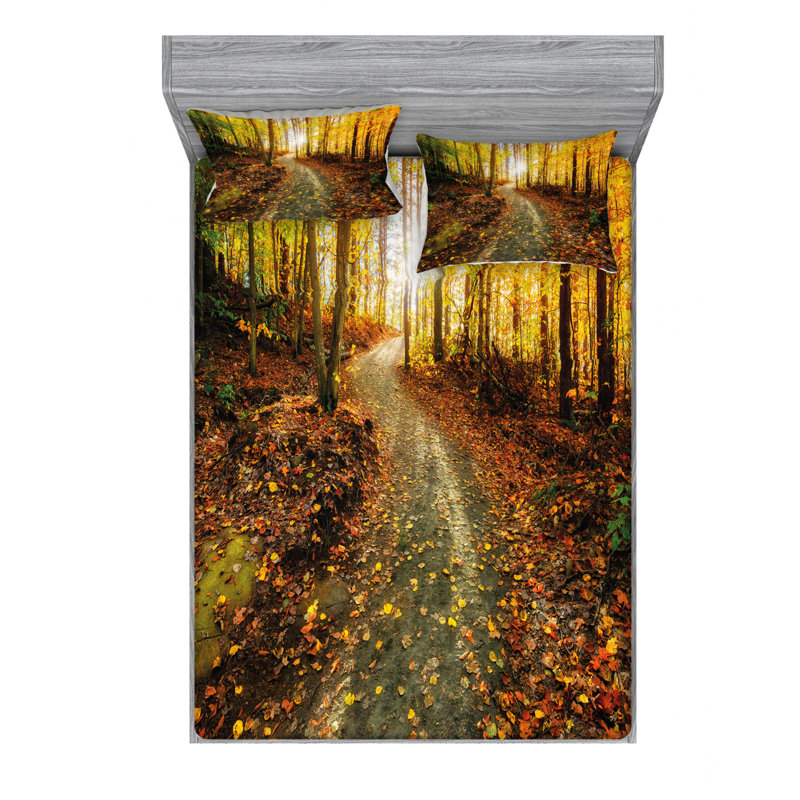 Ensemble de draps inspirant «Early Morning View in the Woods», Ensemble de drap pour grand lit avec drap-housse