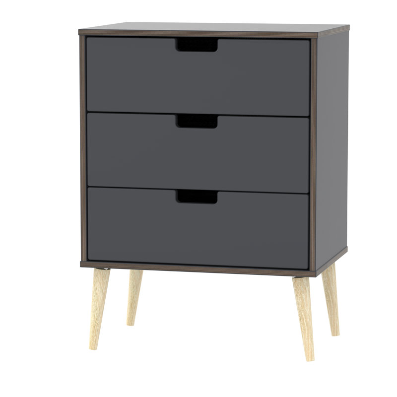 Fully Assembled Fairbury 3 Drawer 57.5Cm W Chest of Drawers, Graphite/Oak