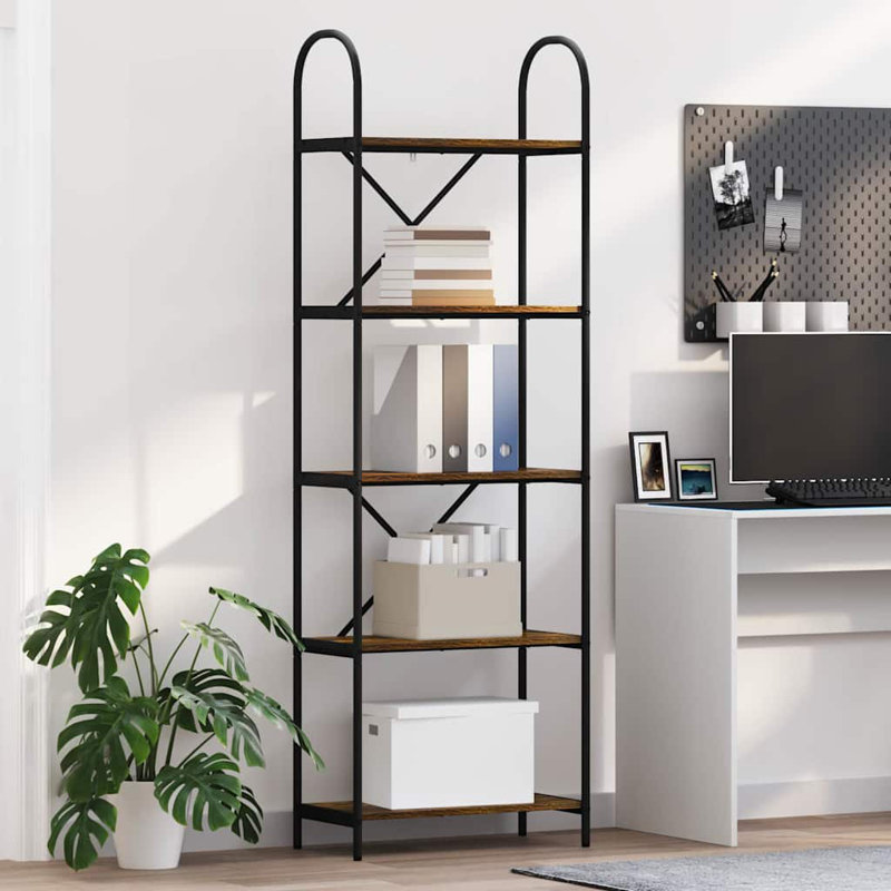 Bookshelf Engineered wood Modern Rectangular Shelving Unit Living Room, (5 Shelves) 183cm. H x 60cm. W x 30cm. D, Smoked Oak