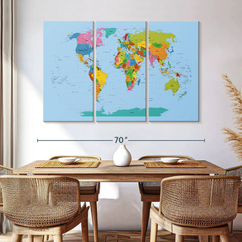 Aliaz World Map Bright, 42" H x 65" W
