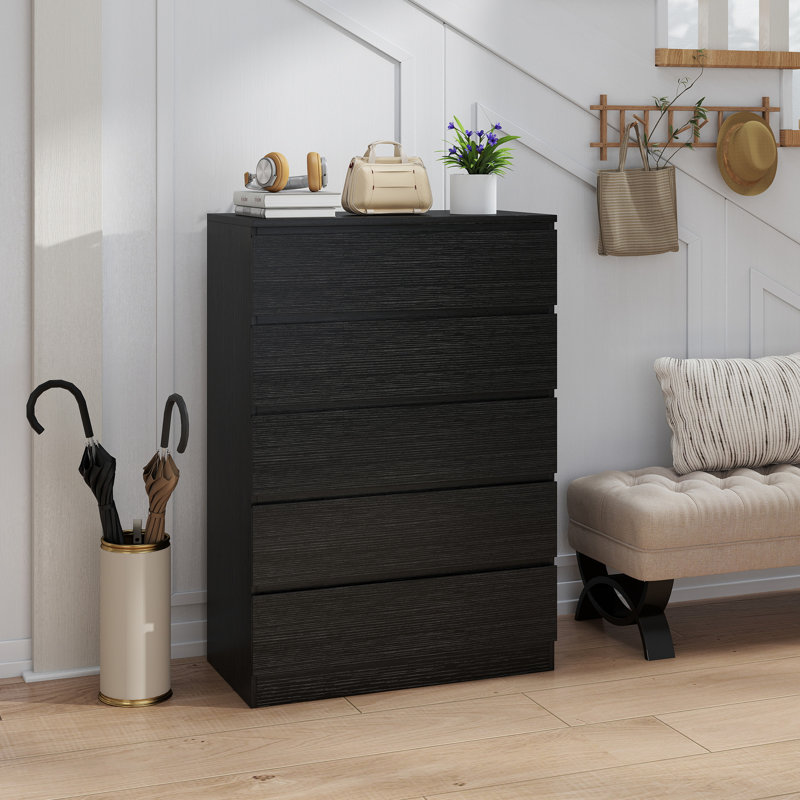 Commode à 5 tiroirs, commode moderne pour chambre à coucher, noir