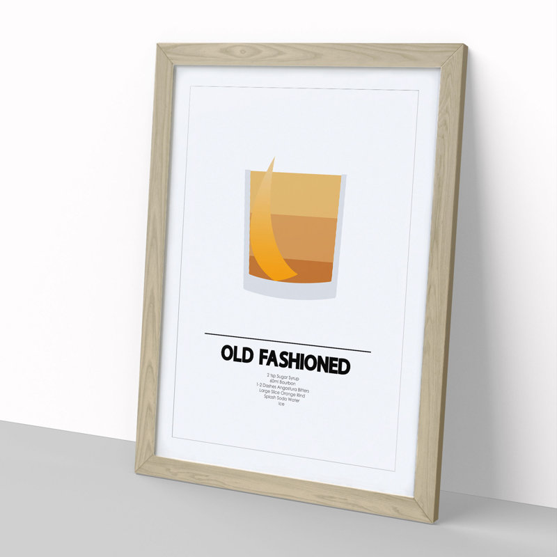 Old Fashioned Cocktail - Picture Frame Graphic Art, Oak Framed, 36cm H x 27cm W x 2cm D
