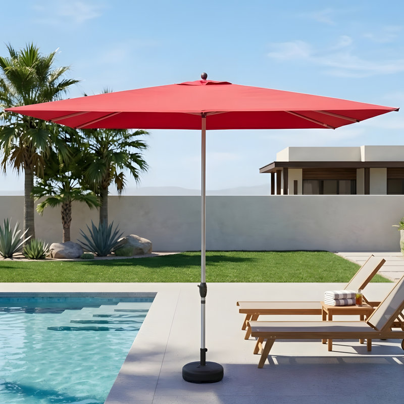 Parasol de patio rectangulaire à manivelle, rouge brique (base non incluse)