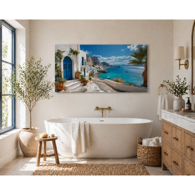 Art mural sur toile méditerranéenne, bord de mer, village méditerranéen