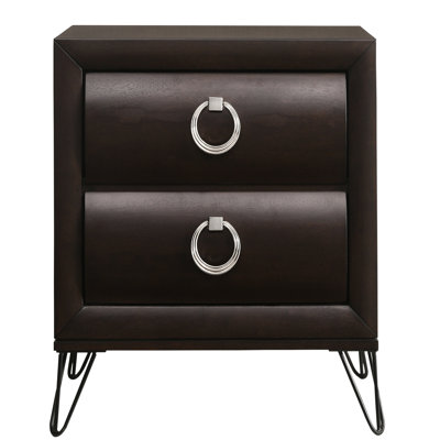 Dark Merlot Two-Drawer Nightstand With Hairpin Legs