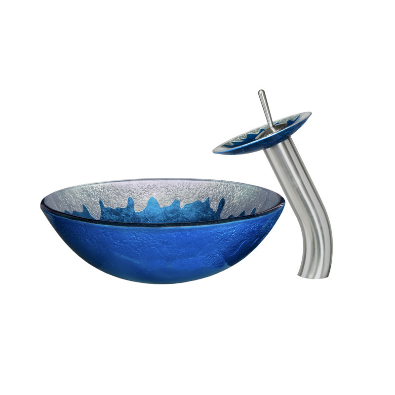 Novatto 16.5 " Glass Circular Bathroom Sink with Faucet, Brushed Nickel
