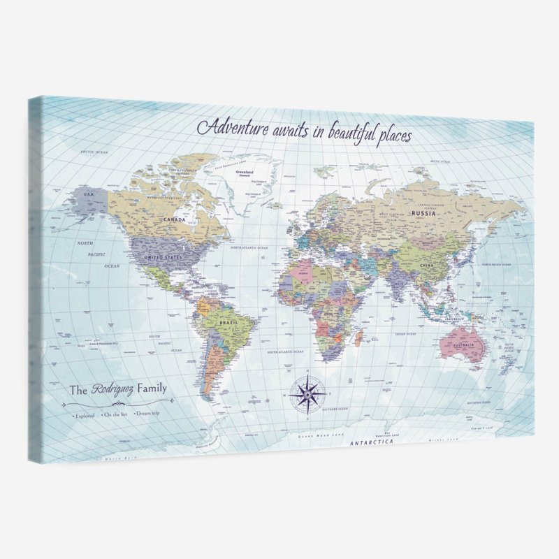 Carte du monde Personalized Places II, H 26 po x l 39 po, Oui