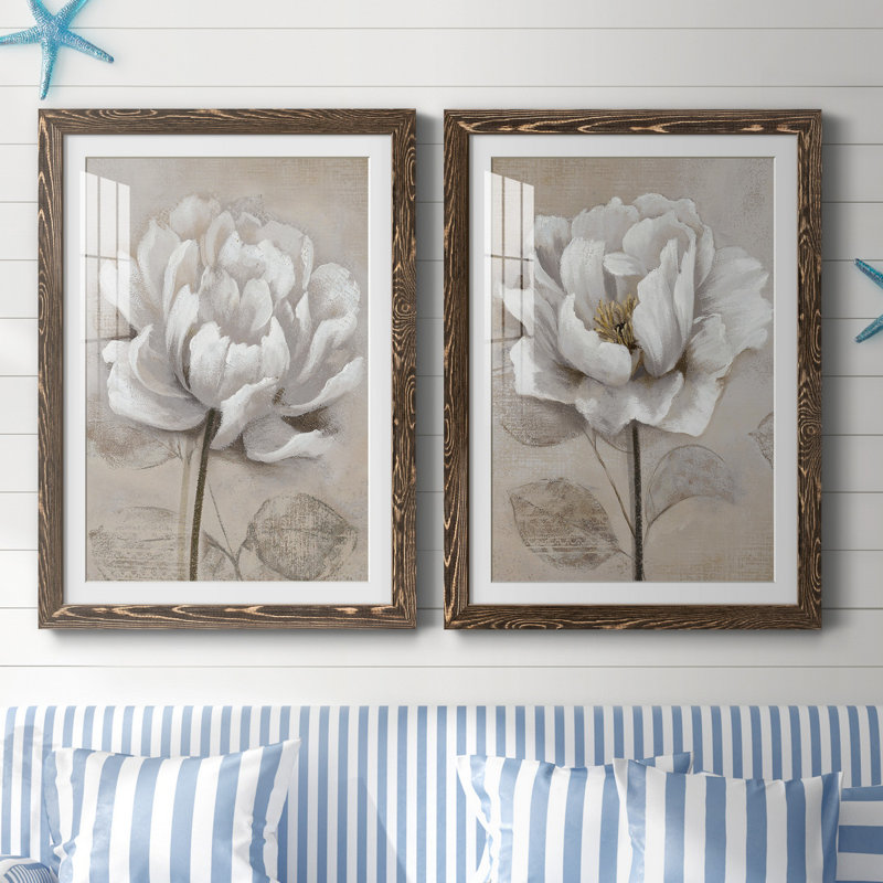 "Soft White I", ensemble de 2 reproductions d'art, H 37,5 po x l 55 po, Impression encadrée avec passe-partout, Noyer