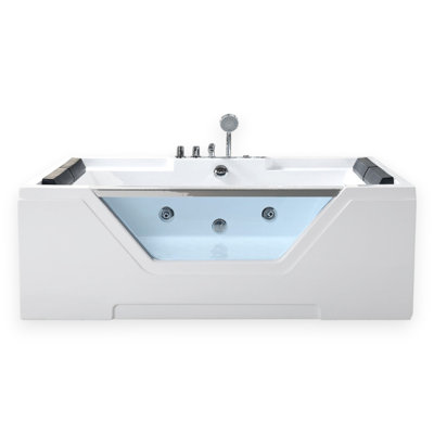 LINDA 67" x 47" 2-Person White Whirlpool Bathtub with Panoramic Glass Front Panel
