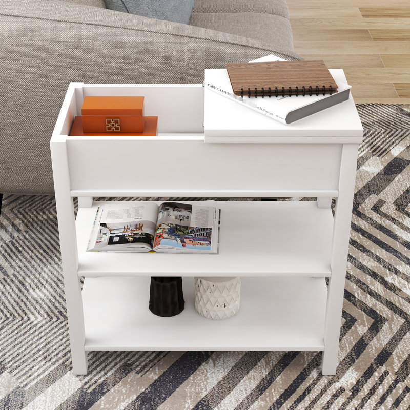 Table d'appoint étroite blanche avec fonction de rangement, peinte, pour les dortoirs et les tiroirs de salon en blanc, Blanc