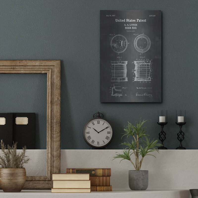 «Beer Keg Blueprint Vernis Tableau», par Patents, H 16 po x l 12 po