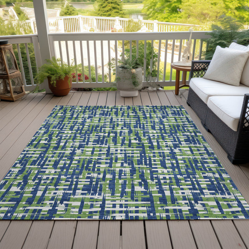 Zarifa Blue Washable Indoor-Outdoor Rug - , 10' x 14'