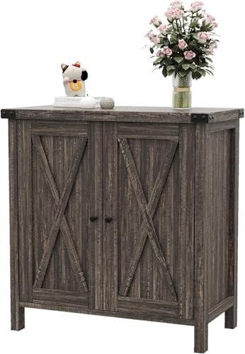 Sideboard Buffet Cabinet with Adjustable Shelf, Modern Farmhouse Kitchen Storage Cabinet, Oak