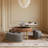 Modern Lift-Top Round Coffee Table With Hidden Storage, Walnut Veneer & Sintered Stone Top,3 Upholstered Nesting Ottomans, Space-Saving Design