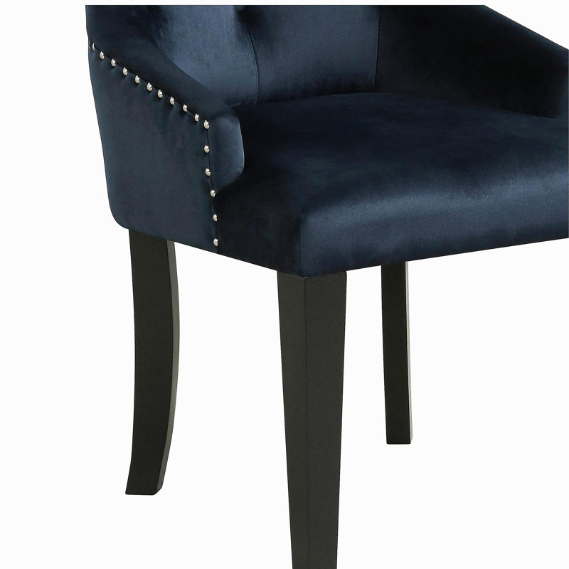 Chaise d'appoint en velours bleu marine et peinture noire Varian II