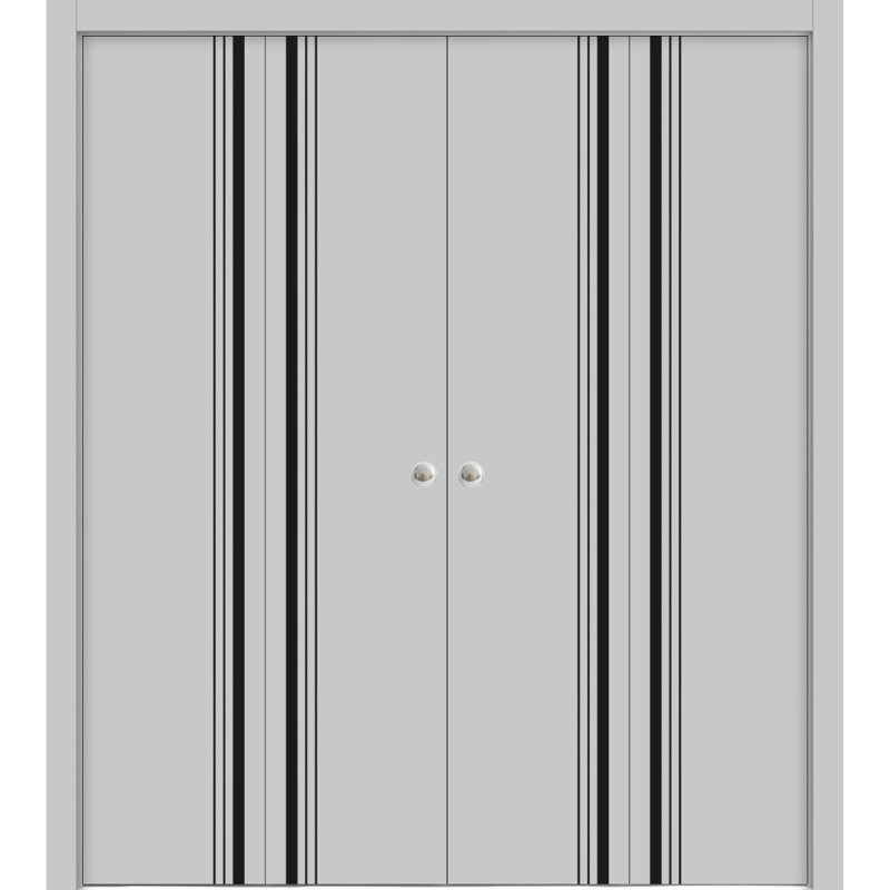 Porte de grange en bois massif massif, 96 po x 80 po, Gris mat
