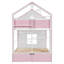 Lit superposé double avec tiroirs et étagères de rangement, lit superposé bicolore en bois avec bande lumineuse DEL, blanc et rose-133992532