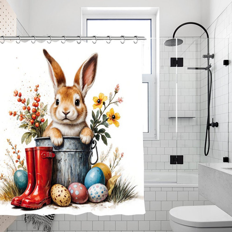 Rideaux de douche Pâques, 71 × 71, Lapin de Pâques, motif floral
