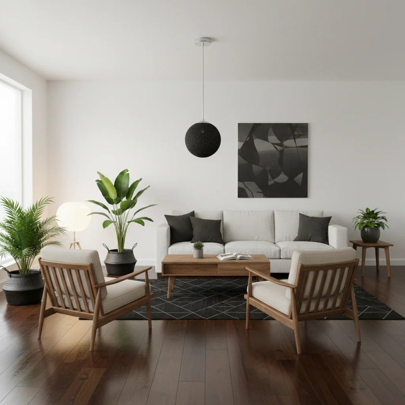 Shukura 1-Light Sphere Pendant | Modern Industrial Globe Ceiling Fixture by 17 Stories, Black