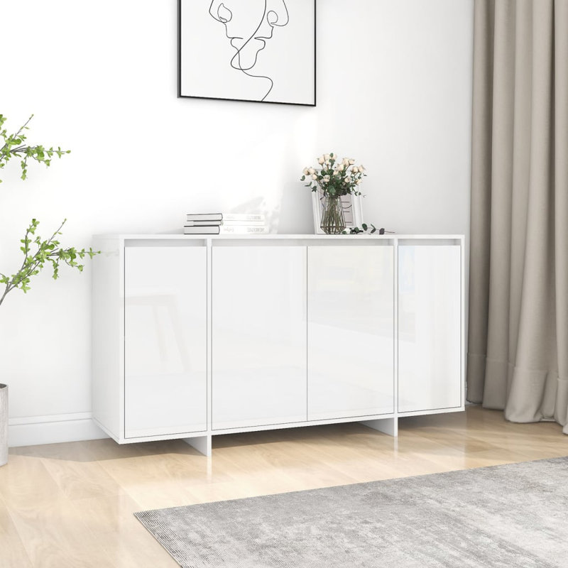 Gelula Sideboard 135 x 41 x 75 cm Engineered Wood, High Gloss White
