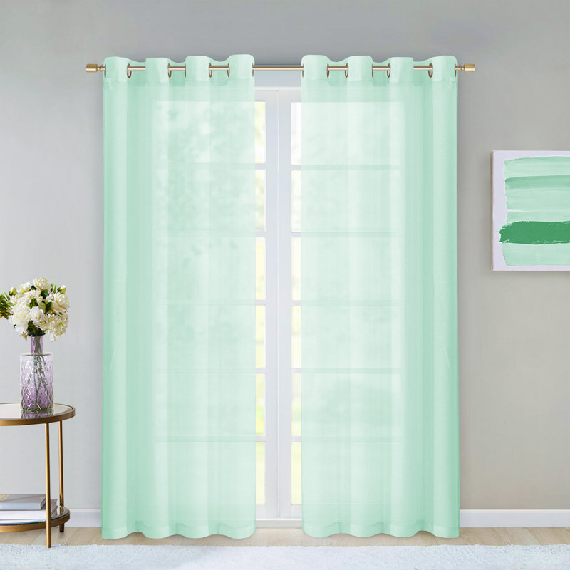 Makeira Semi Sheer Curtain Pair, Aqua, 2 Panels