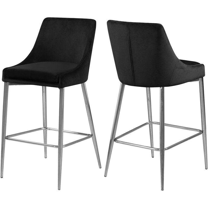 Karina 27.5" Bar Stool, Black Velvet, Chrome