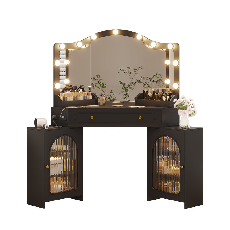Dressing Table with Mirror, Black